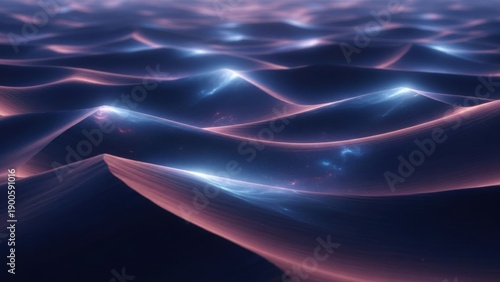 Futuristic glowing waves with dynamic light streaks creating an ethereal ocean scene