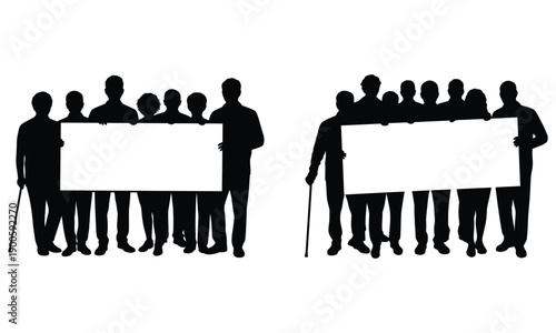 Protest Crowd Holding Banner Silhouette Demonstration Concept
