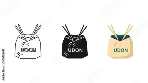 Three variations of udon noodle packaging designs Vector