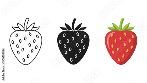 A set of three strawberries in different colors Vector