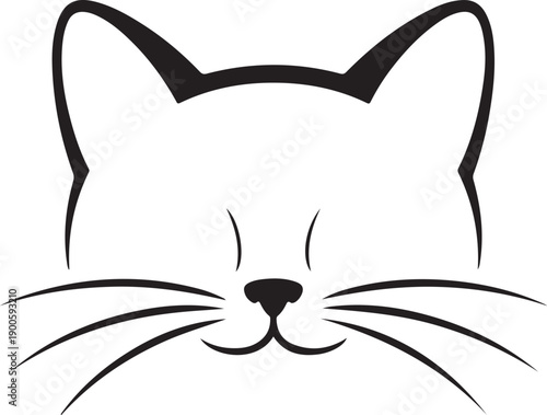 A simple and elegant black and white illustration of a cat's face