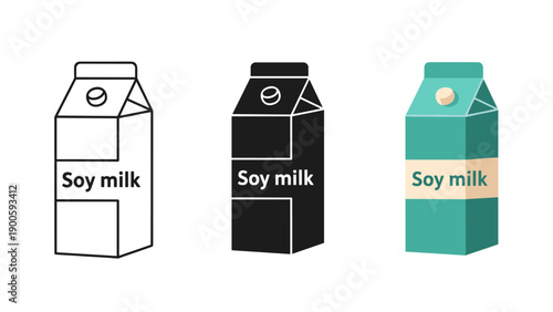 Three soy milk cartons in different colors and designs Vector