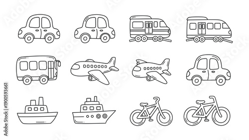 Transport Doodles: A collection of simple vehicle illustrations, each meticulously drawn to showcase a variety of transport modes