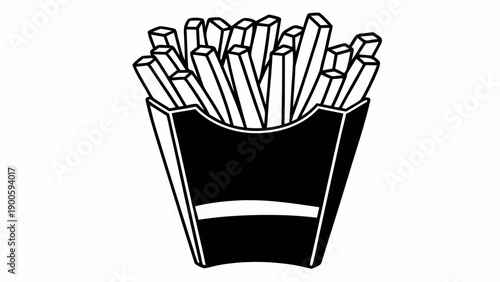 French fries in a container viewed from the front, an illustration of a popular snack food