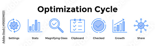 Optimization Cycle Banner Web Icon Vector Illustration Concept For Settings, Stats, Magnifying Glass, Clipboard, Checked, Growth, Share