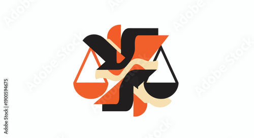 Abstract geometric shapes forming a stylized scale symbol against a neutral background from a straightforward viewpoint representing balance and harmony