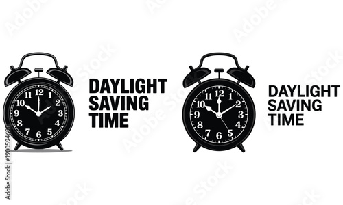 Daylight Saving Time Alarm Clock Illustration Black and White
