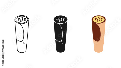 A set of three cylindrical objects with different colors and patterns Vector
