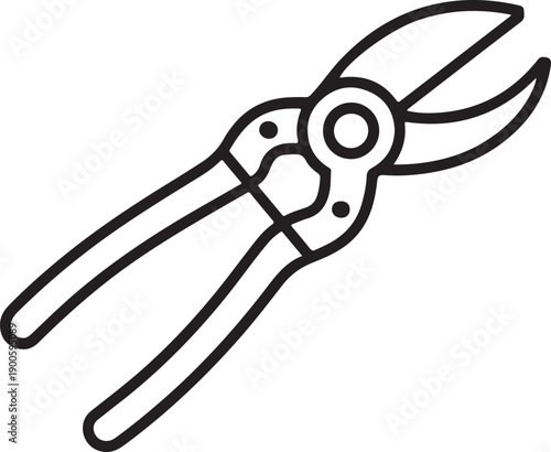 A detailed illustration of a pair of pruning shears with a black and white color scheme