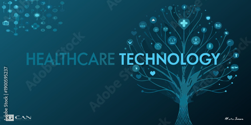Healthcare technology concept a digital tree with medical icons