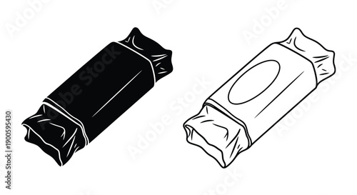 Two chocolate bar wrappers one dark and one light in outline style