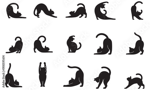 Collection of Cat Silhouettes in Yoga Poses vector