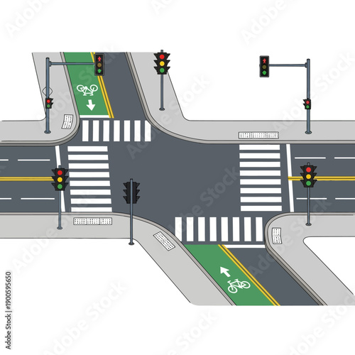 Urban Intersection with Traffic Lights and Dedicated Bike Lanes
