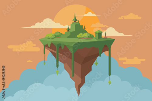 Floating Island Drifting Above Clouds