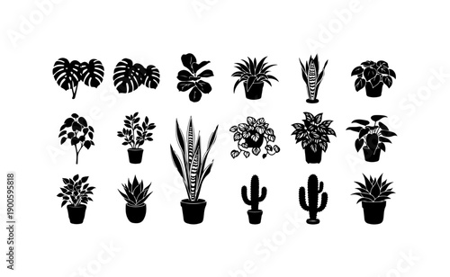 Wallpaper Mural Black and White Minimalist Indoor Plant Icons Set Torontodigital.ca