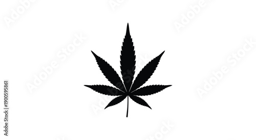 A simple black silhouette of a cannabis leaf against a white background