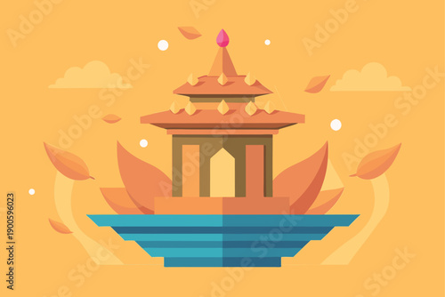Floating Temple Surrounded By Levitating Lotus Flowers