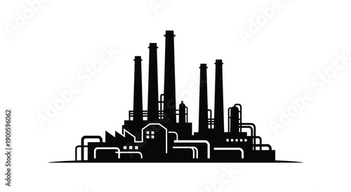 Silhouette of an industrial complex with smokestacks and buildings