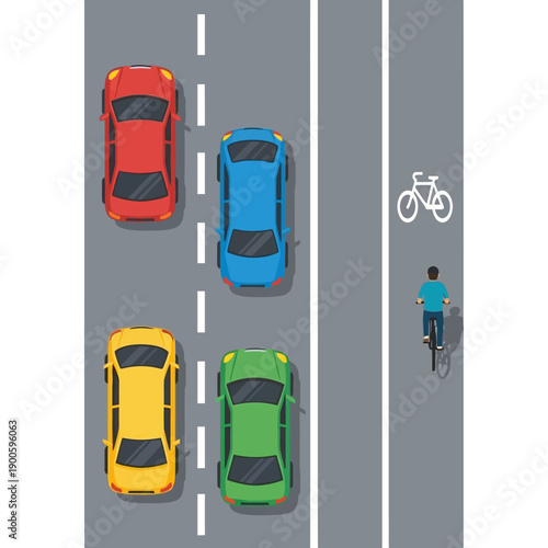 Cars and Cyclist on Road with Bike Lane