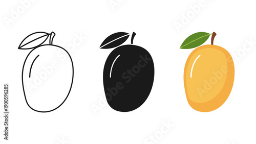 A simple illustration of three mangoes in different stages of color Vector