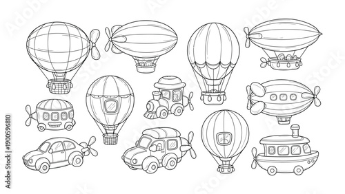 Whimsical Vehicles Collection: A delightful collection of vintage vehicles, offering a charming assortment of transportation options for various purposes.