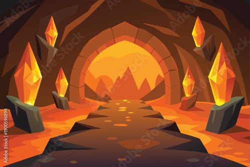 Glowing Crystal Bridge Over Lava River