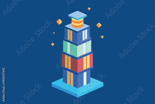 Hovering Library Tower With Glowing Books
