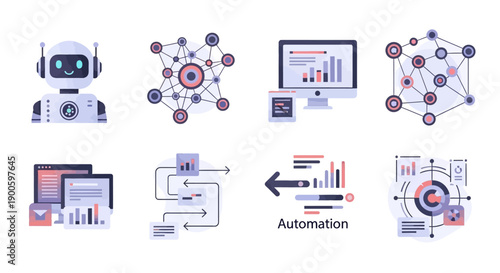 Automation technology concept with robot and data analysis tools