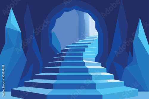 Luminous Staircase Winding Through Ice Cave