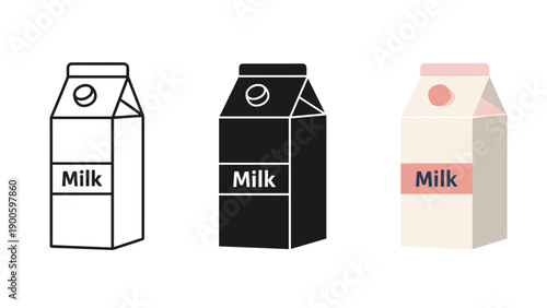 Three different types of milk cartons are shown Vector