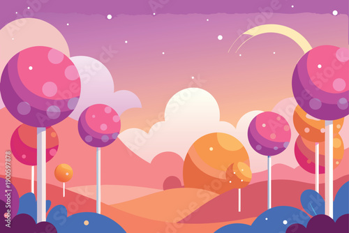 Magical Candy Colored Forest With Giant Lollipops