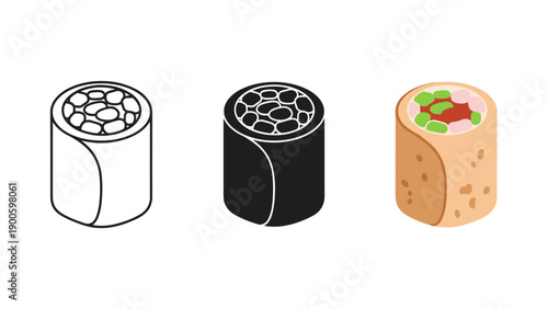 A black and white drawing of sushi and a piece of sushi Vector