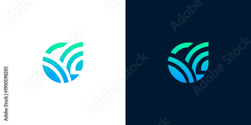 Abstract wave logo design with blue and green gradient for technology or nature-inspired brands