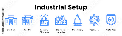 Industrial Setup Banner Web Icon Vector Illustration Concept For Building, Facility, Factory Chimney, Electrical Industry, Machinery, Technical, Protection