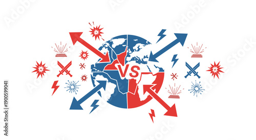 Global comparison concept with VS symbol and opposing arrows