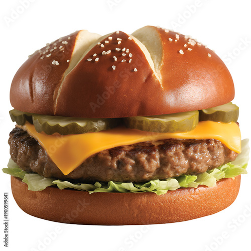 Delicious cheeseburger with pretzel bun