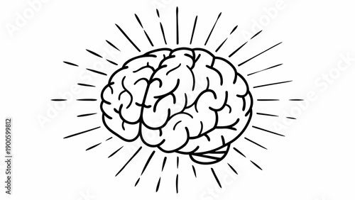 Illustration of a human brain radiating lines symbolizing thought and intelligence