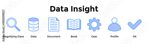 Data Insight Banner Web Icon Vector Illustration Concept For Magnifying Glass, Data, Document, Book, Gear, Profile, Ok