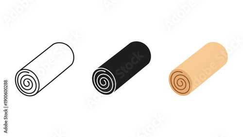 Three rolled up yoga mats in different colors and styles Vector