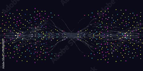 Abstract depiction of branching neural network with colorful particle emissions