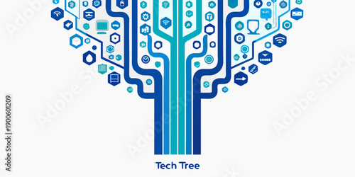 A digital tree representing technology data and network connections