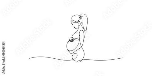 Continuous one line drawing of Elegant line drawing of a pregnant woman standing gracefully with one hand on her belly