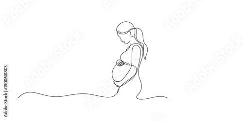 Continuous one line drawing of Elegant line drawing of a pregnant woman standing gracefully with one hand on her belly