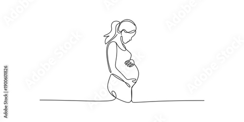 Continuous one line drawing of Elegant line drawing of a pregnant woman standing gracefully with one hand on her belly