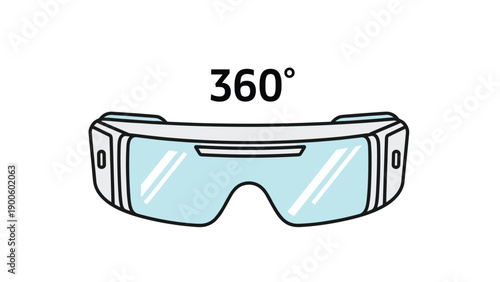 Virtual reality goggles headset with 360 degrees text representing immersive technology and digital gaming experiences.