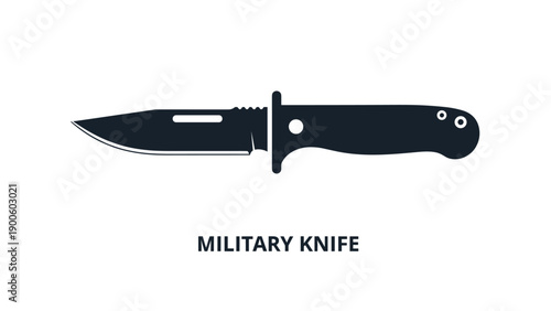 Black silhouette of a military combat knife with a textured handle and sharp blade for tactical and outdoor adventure themes.