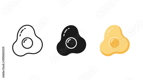 Three fried eggs in different illustration styles on a white background Vector