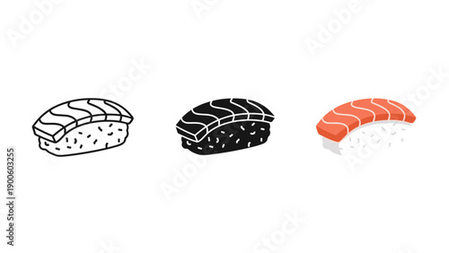 A set of three different types of sushi on a white background Vector