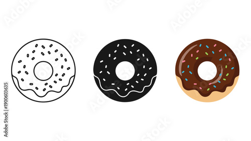 Three donuts with different toppings and glazes Vector