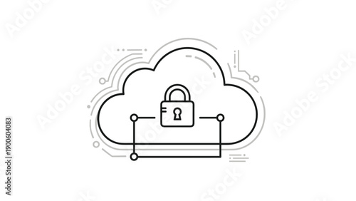 Digital cloud computing icon with a padlock symbol representing secure encrypted online data storage and privacy.